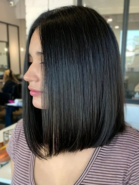 Short Black Bob Wig – Sleek Middle Part Style