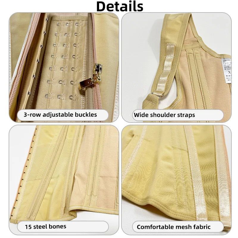 Colombian Faja Body Shaper – Double Compression Waist Trainer with Zipper & Hooks