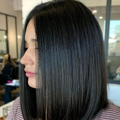 Short Black Bob Wig – Sleek Middle Part Style