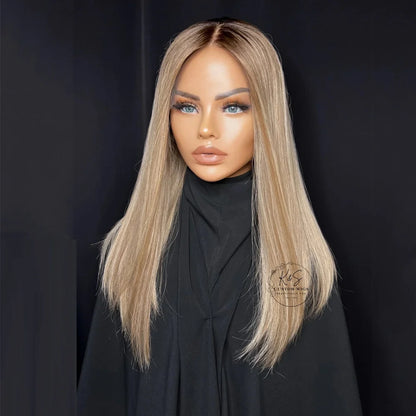 2025 New in HD Lace Wig Honey Ash Blonde Balayage Straight Wig