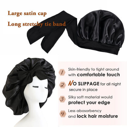 New Silk Bonnet for Sleeping Women Satin Bonnet Hair Bonnet night sleep cap scarf wrap for curly hair With Tie Band for Curly Hair
