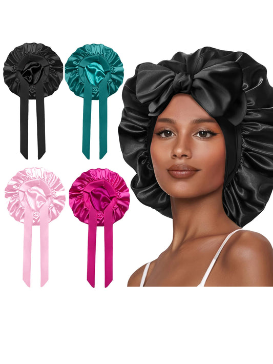 New Silk Bonnet for Sleeping Women Satin Bonnet Hair Bonnet night sleep cap scarf wrap for curly hair With Tie Band for Curly Hair