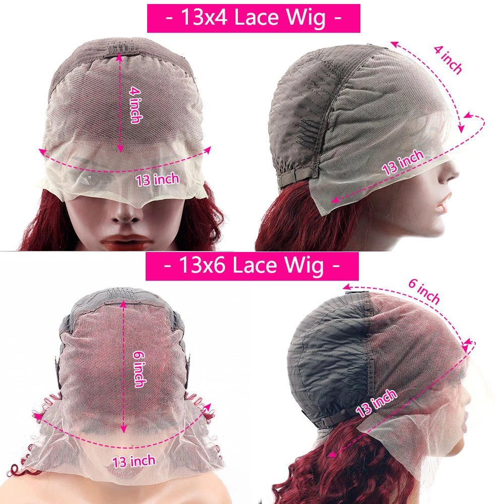 99J Burgundy Body Wave Wig – 13x4/13x6 Lace Front, 200% Density, 30–36 Inch Human Hair