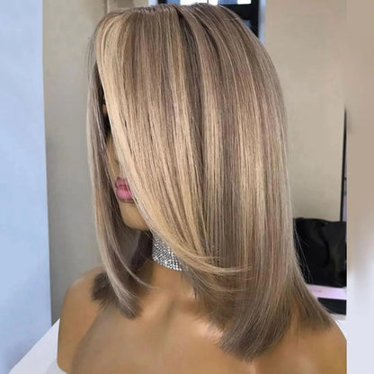 Brown Highlight Synthetic Lace Front Short Bob Wigs 13x3 Colored