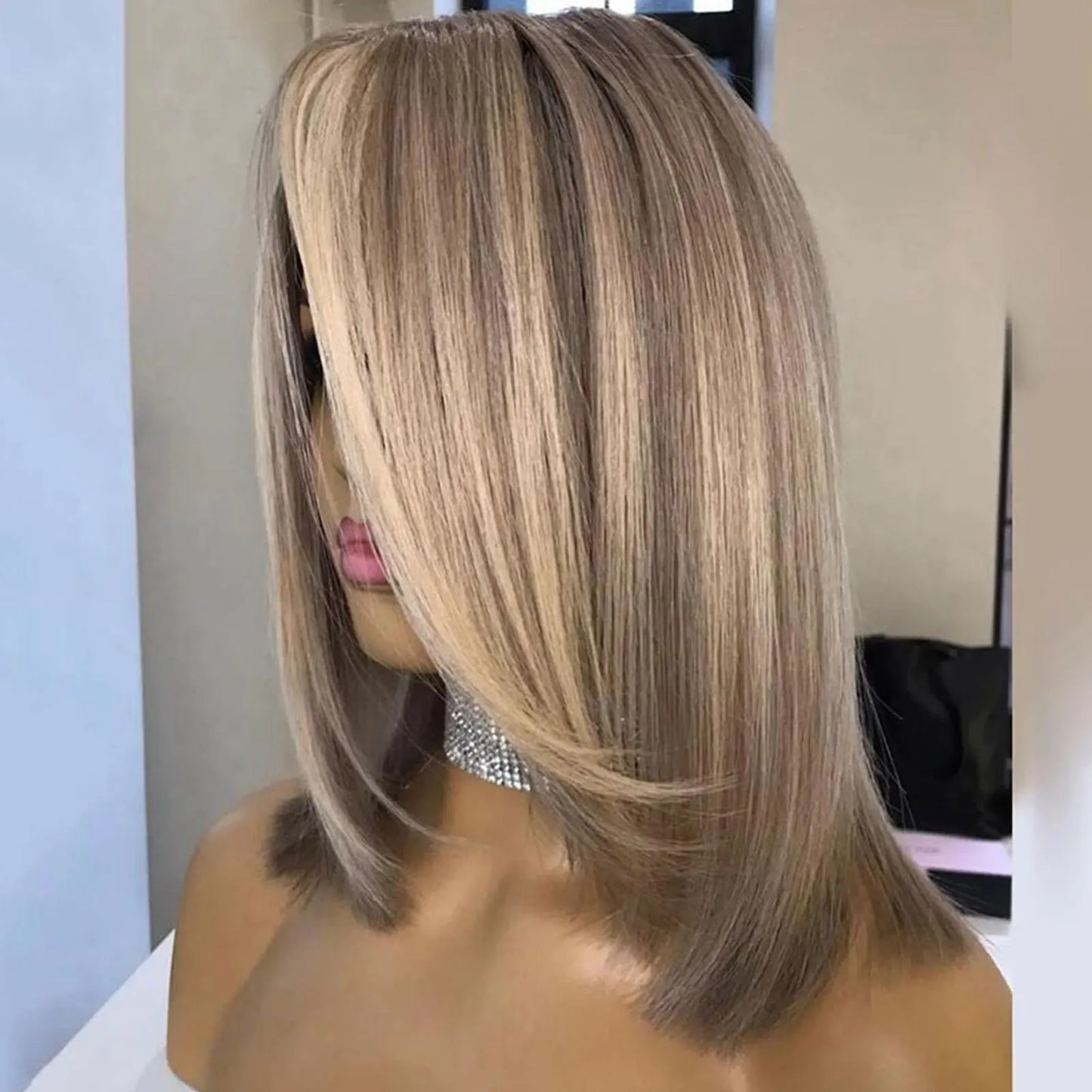 Brown Highlight Synthetic Lace Front Short Bob Wigs 13x3 Colored