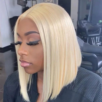 Short Straight Blonde Bob Wig – Brazilian Human Hair, 16”