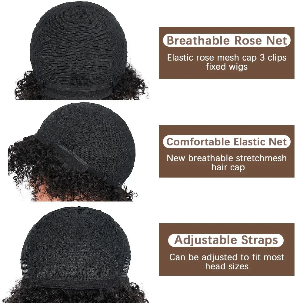 Short Curly Pixie Cut Wig with Bangs Glueless Afro Kinky Curly Brazilian Human Hair Wigs