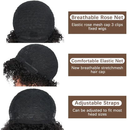 Short Curly Pixie Cut Wig with Bangs Glueless Afro Kinky Curly Brazilian Human Hair Wigs