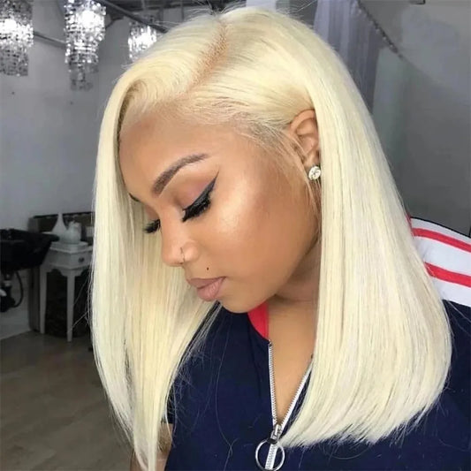 Short Straight Blonde Bob Wig – Brazilian Human Hair, 16”