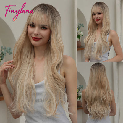 Long Blonde Wavy Synthetic Wigs