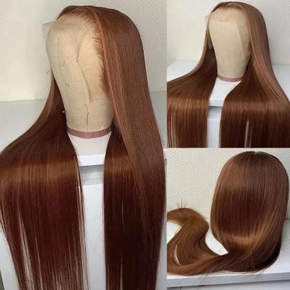 Chocolate Brown Straight Human Hair Wig – 13x6 Lace Front, 200% Density