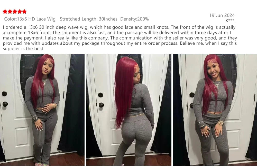 Burgundy Straight Human Hair Wig – 13x4/13x6 HD Lace Front, 200% Density