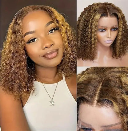 Honey Blonde Curly Bob Wig