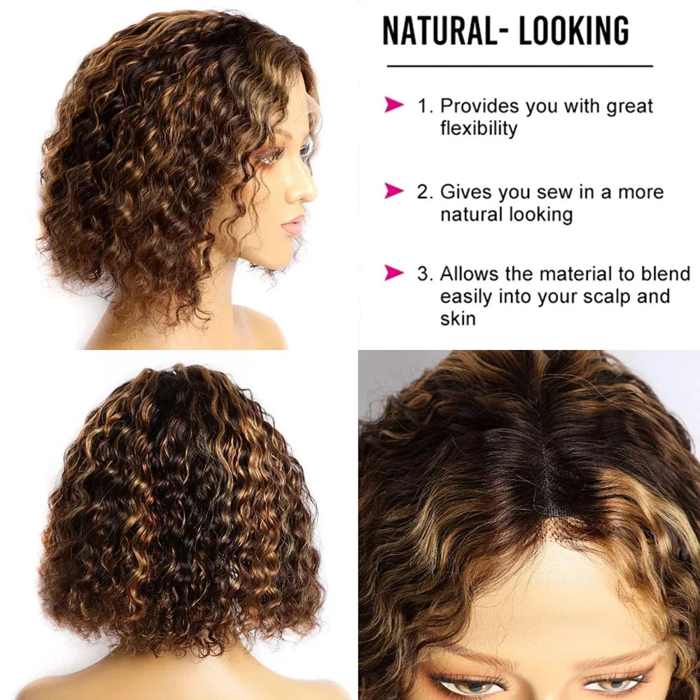 Honey Blonde Curly Bob Wig