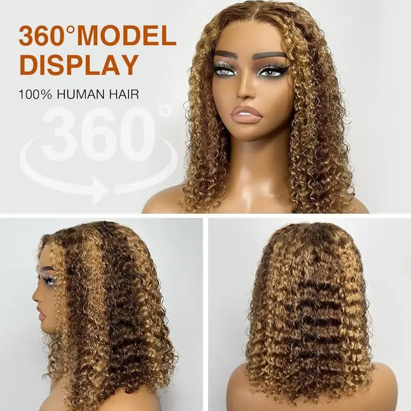 Honey Blonde Curly Bob Wig