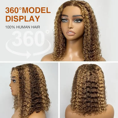Honey Blonde Curly Bob Wig