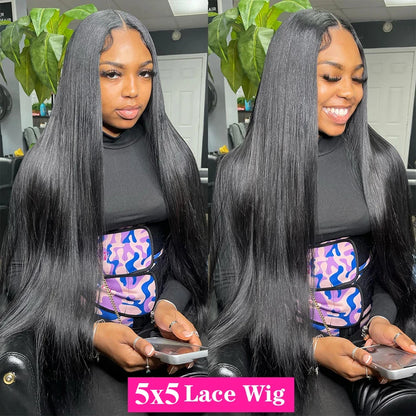 200% Density 13x4 13x6 Lace Frontal Wig Straight HD Transparent Lace Brazilian Human Hair Wig 360 Lace Natural Color Wig