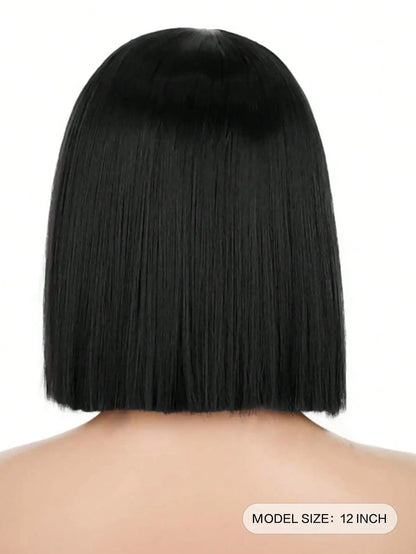 Short Black Bob Wig – Sleek Middle Part Style