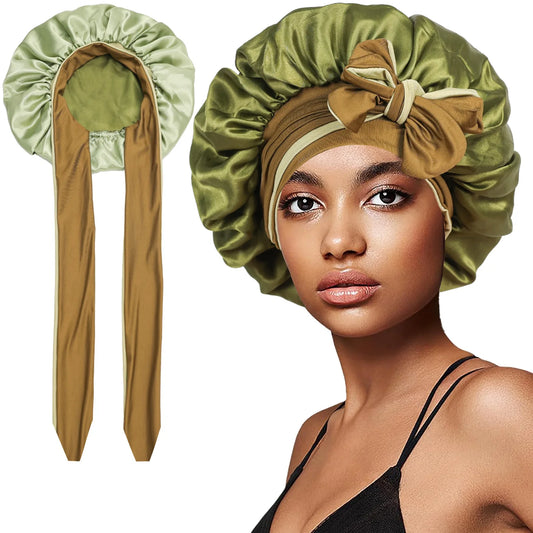 Women Double-layer Satin Sleep Cap Elastic
