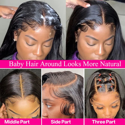 200% Density 13x4 13x6 Lace Frontal Wig Straight HD Transparent Lace Brazilian Human Hair Wig 360 Lace Natural Color Wig