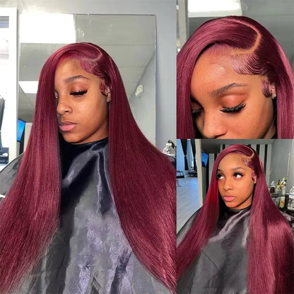 Burgundy Straight Human Hair Wig – 13x4/13x6 HD Lace Front, 200% Density