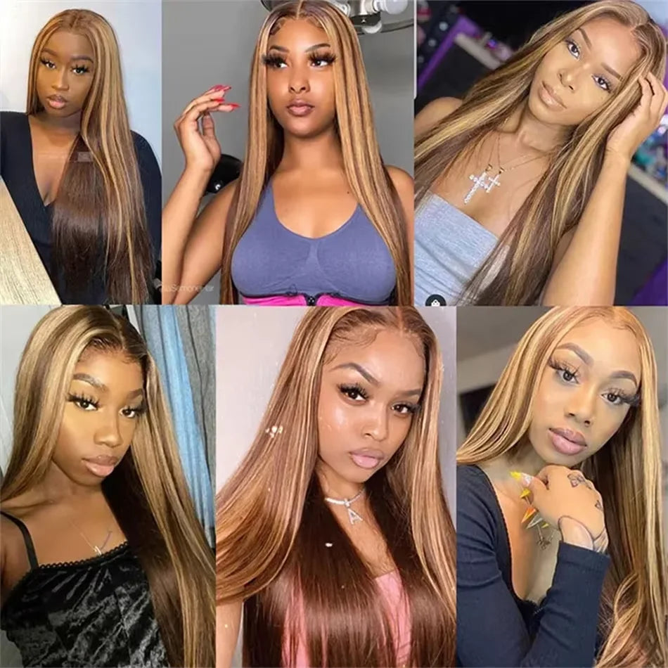 Brown Highlight Human Hair Wig