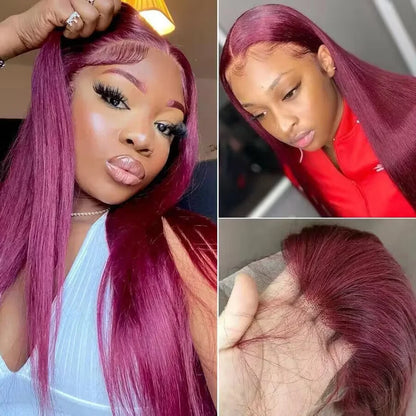 Burgundy Straight Human Hair Wig – 13x4/13x6 HD Lace Front, 200% Density