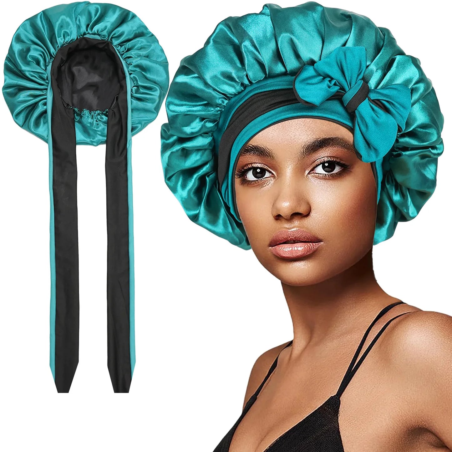 Women Double-layer Satin Sleep Cap Elastic