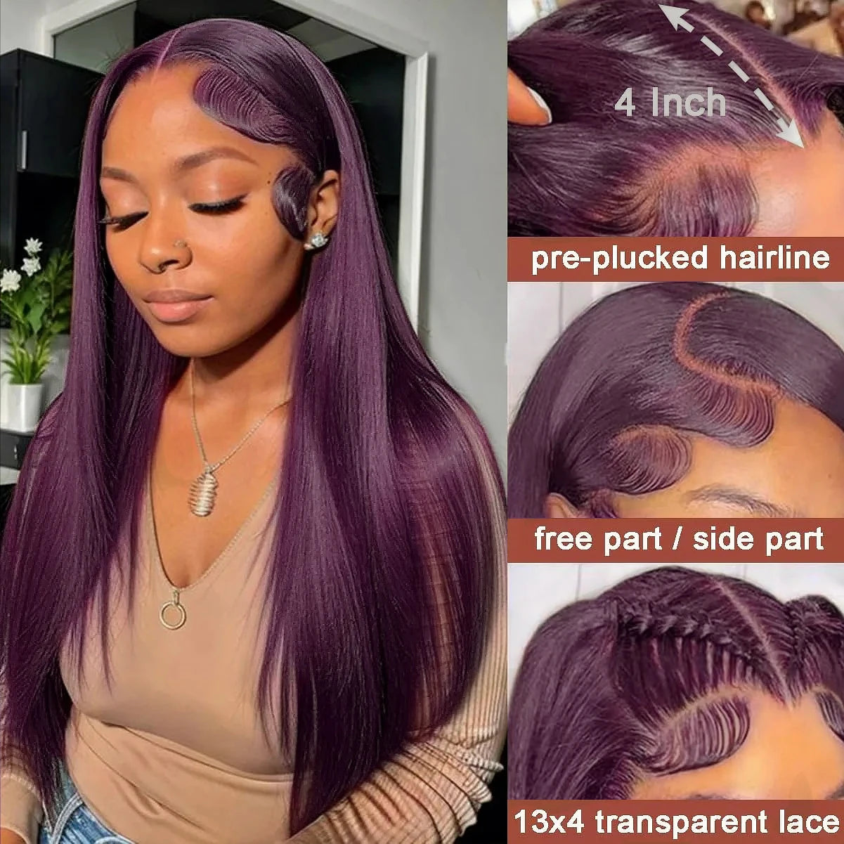 13X6 Dark Burgundy Straight Lace Front Wigs HD