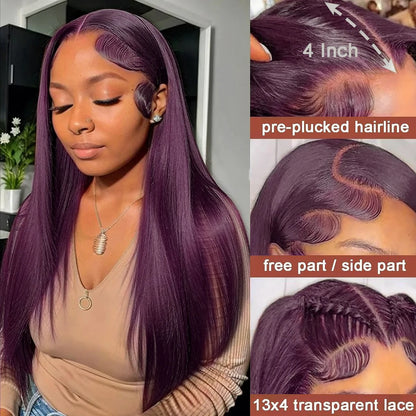 13X6 Dark Burgundy Straight Lace Front Wigs HD