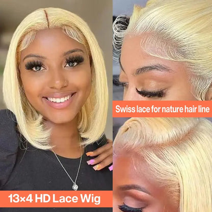 Short Straight Blonde Bob Wig – Brazilian Human Hair, 16”