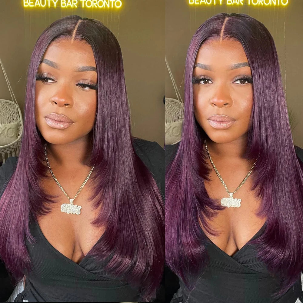13X6 Dark Burgundy Straight Lace Front Wigs HD