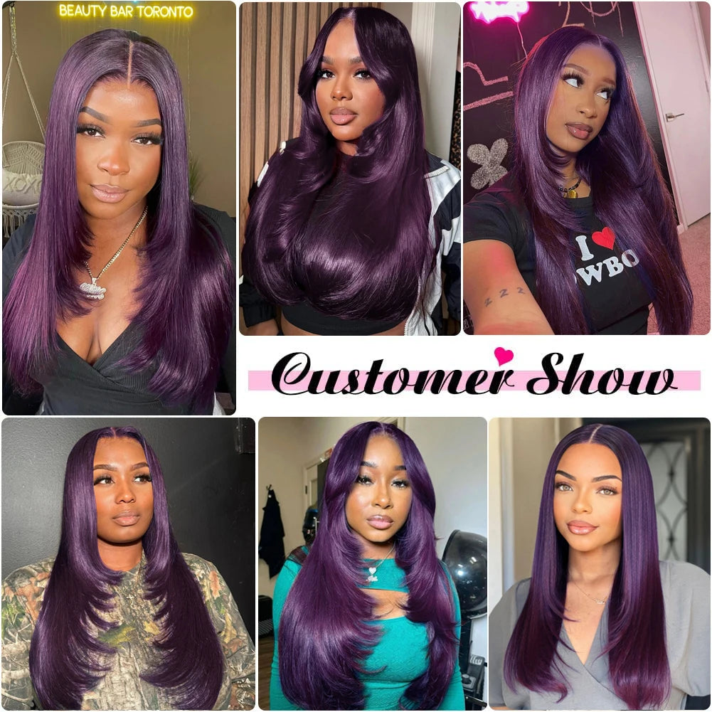 13X6 Dark Burgundy Straight Lace Front Wigs HD